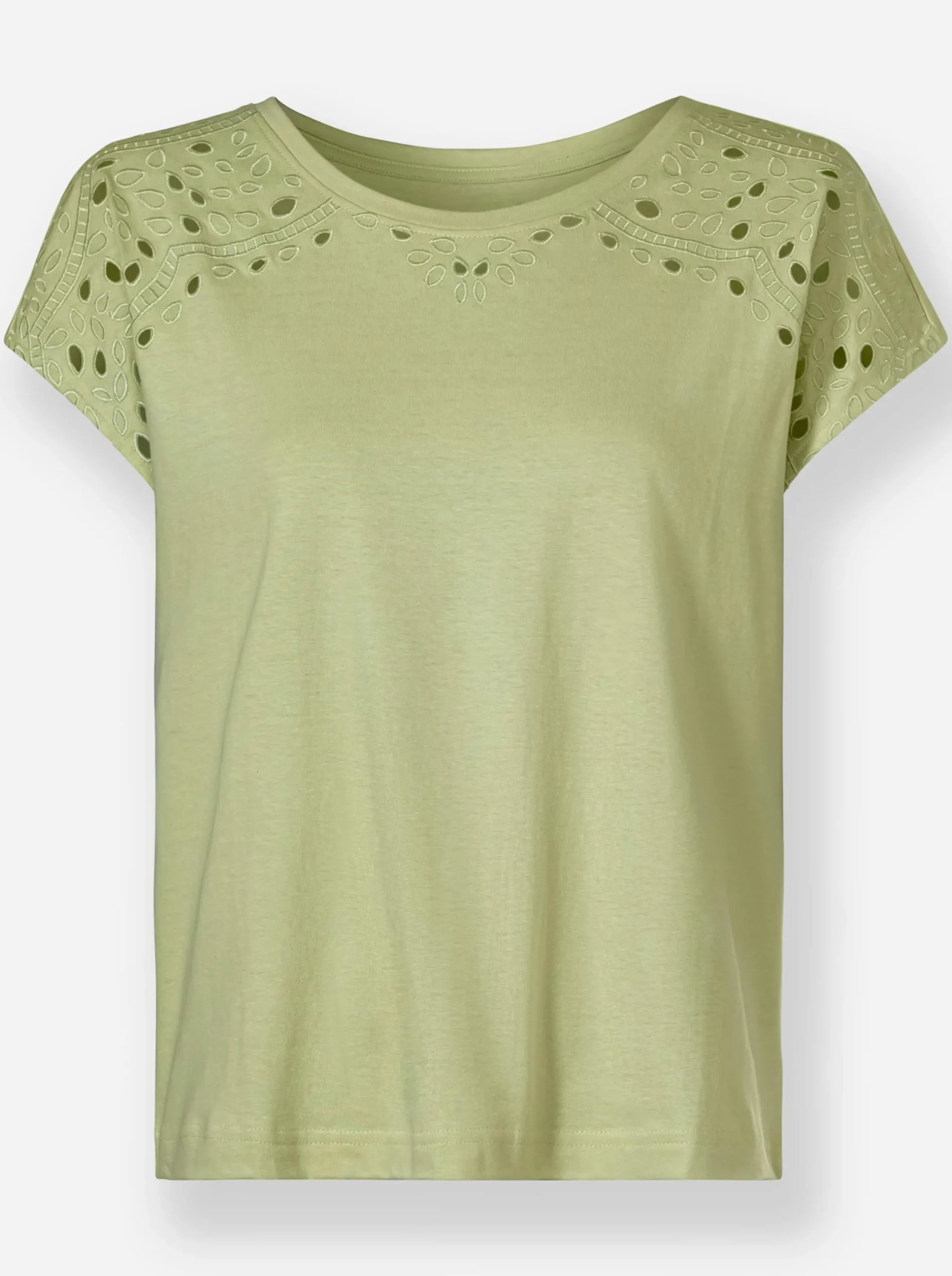 Shirts| Rundhalsshirt mit Loch-Stickerei lindgrün