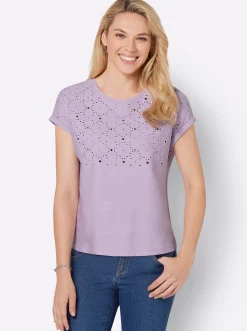 Shirts| Rundhalsshirt mit Lochstickerei flieder