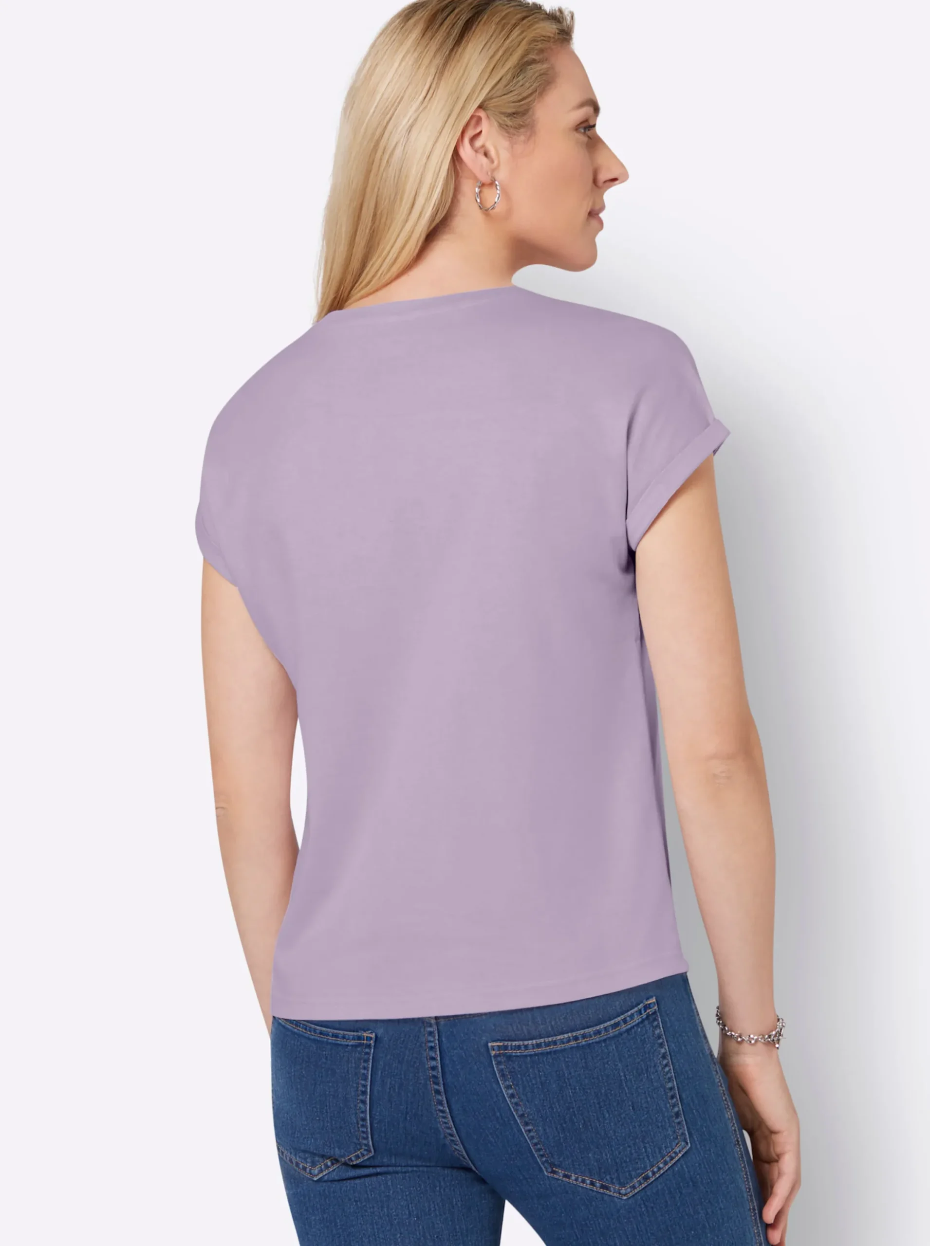 Shirts| Rundhalsshirt mit Lochstickerei flieder