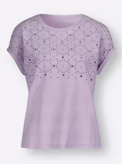 Shirts| Rundhalsshirt mit Lochstickerei flieder