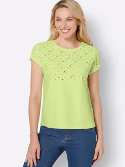Shirts| Rundhalsshirt mit Lochstickerei pistazie