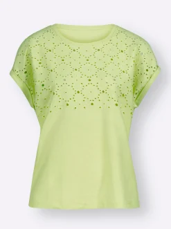 Shirts| Rundhalsshirt mit Lochstickerei pistazie