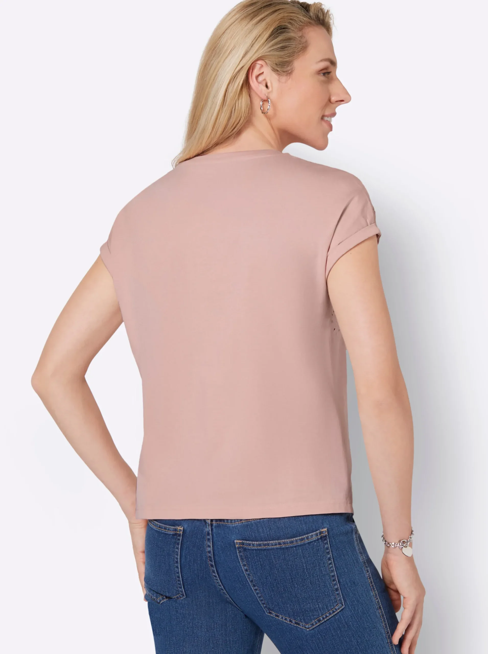 Shirts| Rundhalsshirt mit Lochstickerei puder