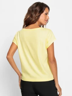 Shirts| Rundhalsshirt mit Loch-Stickerei zitrone