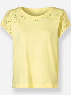Shirts| Rundhalsshirt mit Loch-Stickerei zitrone