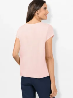Shirts| Rundhalsshirt mit Loch-Stickerei hellrosé