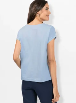 Shirts| Rundhalsshirt mit Loch-Stickerei eisblau