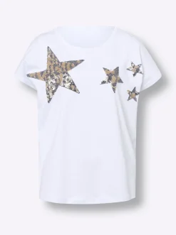 Shirts|heine Rundhalsshirt mit Pailletten weiß