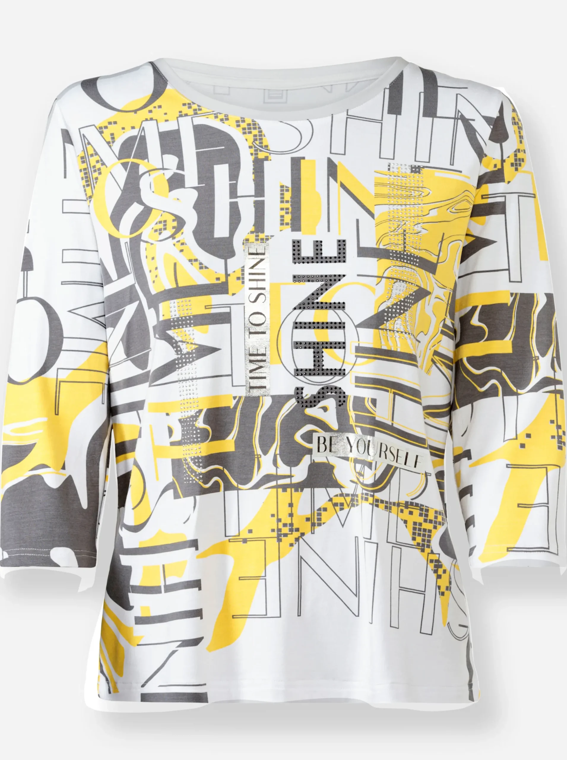 Shirts|heine Rundhalsshirt mit Print-Dessin sonnengelb-schwarz-bedruckt
