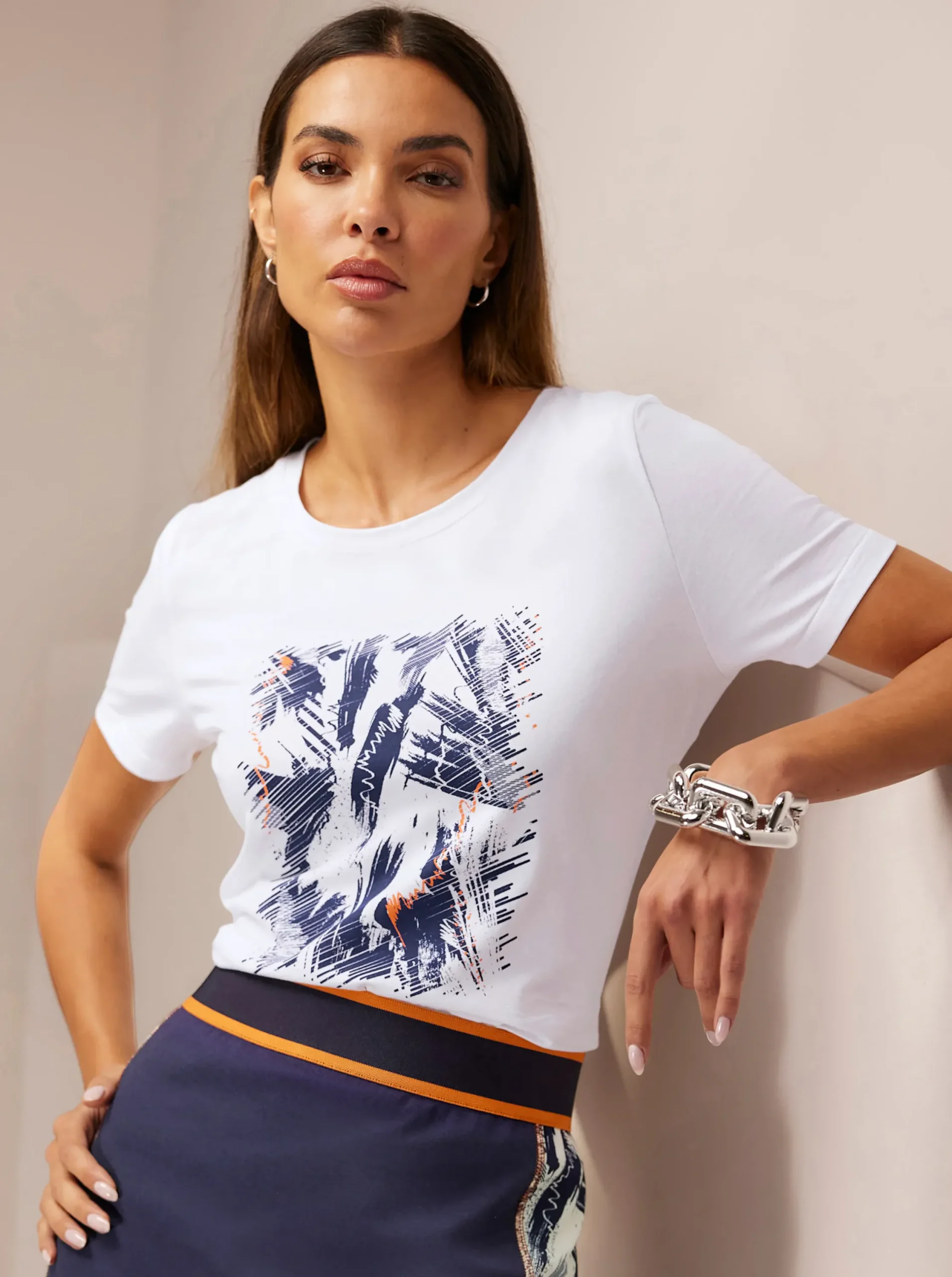 Shirts|heine Rundhalsshirt mit Print-Dessin weiß