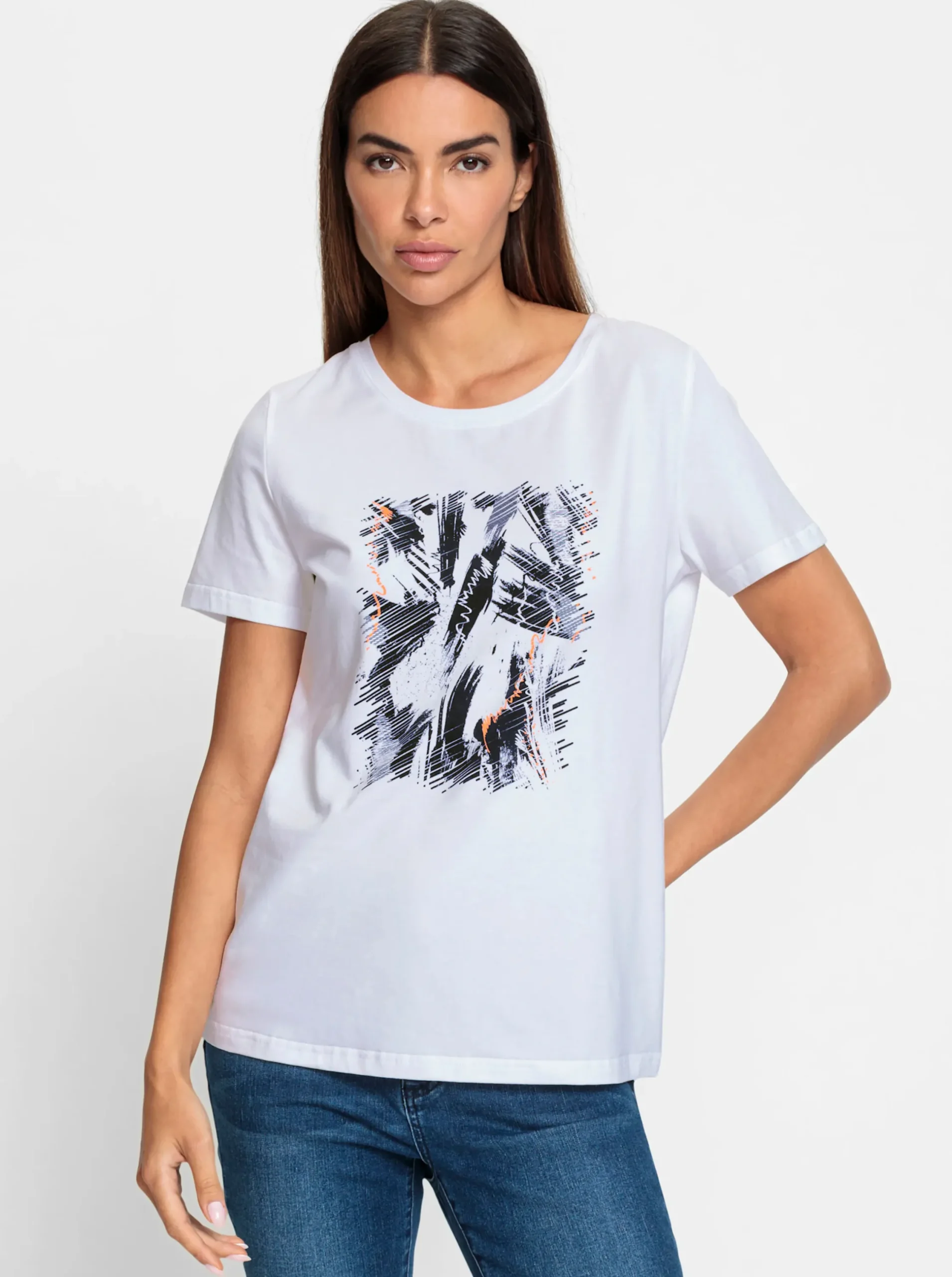 Shirts|heine Rundhalsshirt mit Print-Dessin weiß