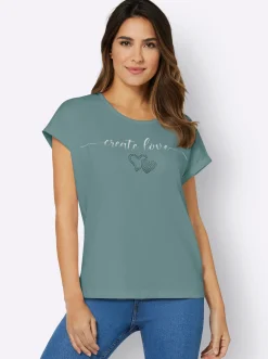 Shirts| Rundhalsshirt mit Ärmel-Aufschlag jade