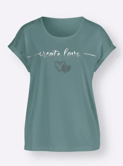 Shirts| Rundhalsshirt mit Ärmel-Aufschlag jade