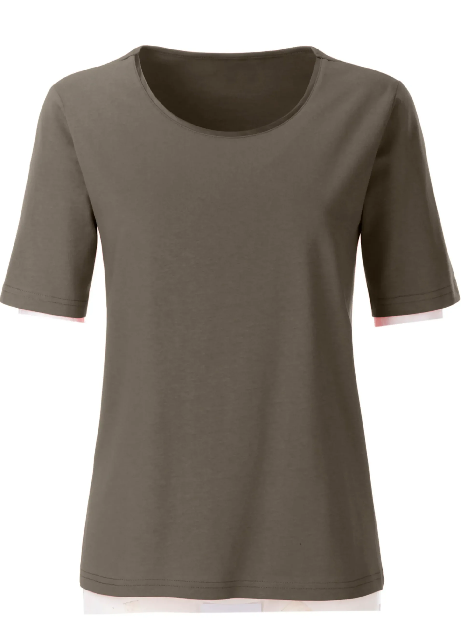 Shirts| Rundhalsshirt mit Satin-Paspelierung khaki