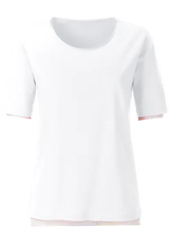 Shirts| Rundhalsshirt mit Satin-Paspelierung weiß