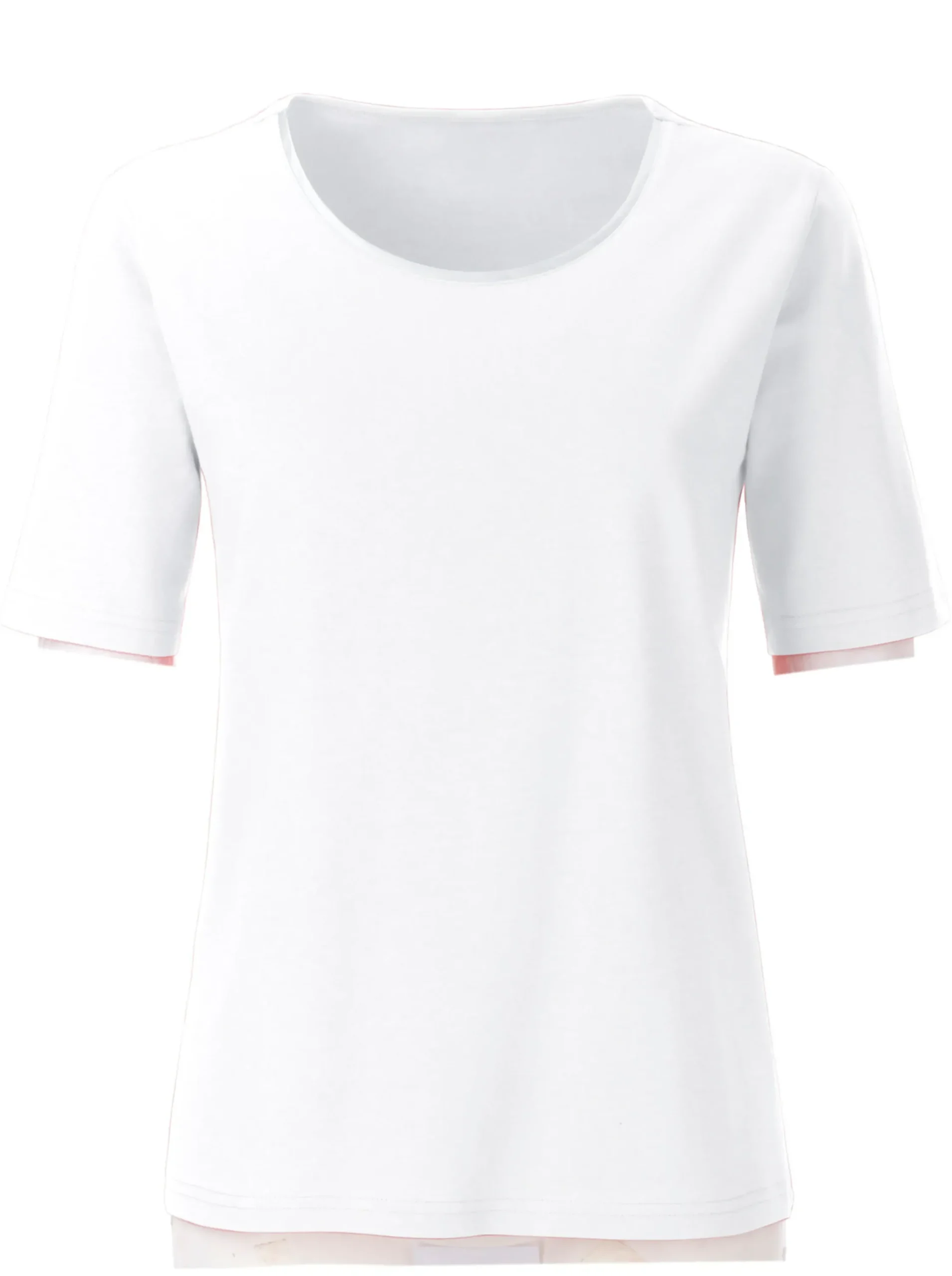 Shirts| Rundhalsshirt mit Satin-Paspelierung weiß