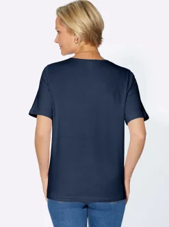 Shirts| Rundhalsshirt mit Satin-Paspelierung dunkelblau