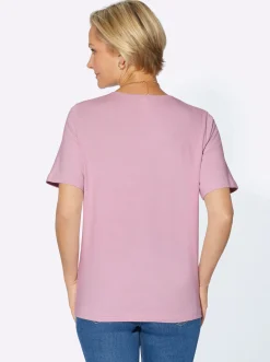 Shirts| Rundhalsshirt mit Satin-Paspelierung rosé