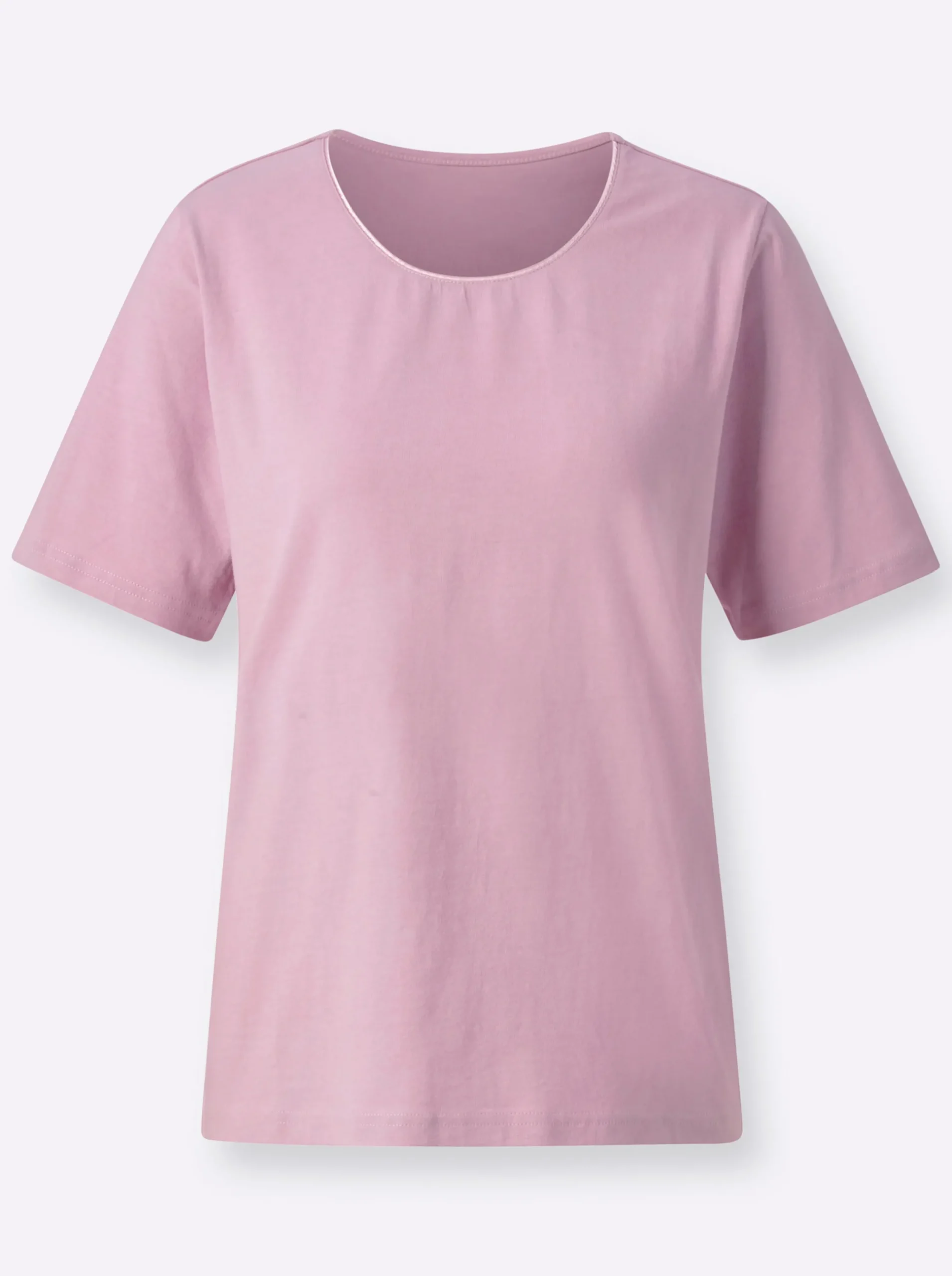 Shirts| Rundhalsshirt mit Satin-Paspelierung rosé