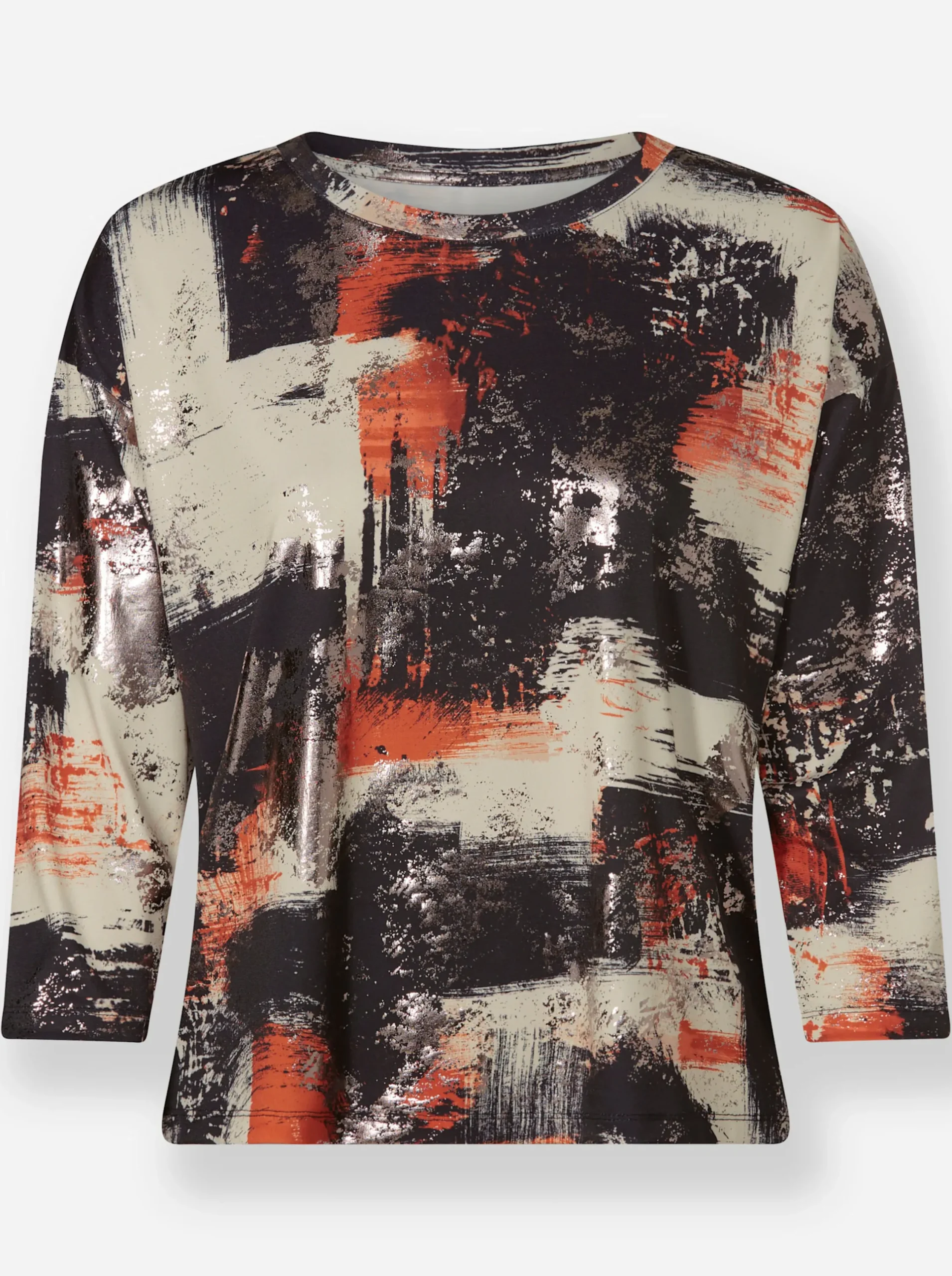 Shirts|heine Rundhalsshirt mit schimmerndem Foliendruck schwarz-rostrot-bedruckt