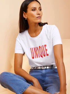 Shirts|heine Rundhalsshirt mit Schriftzug weiß