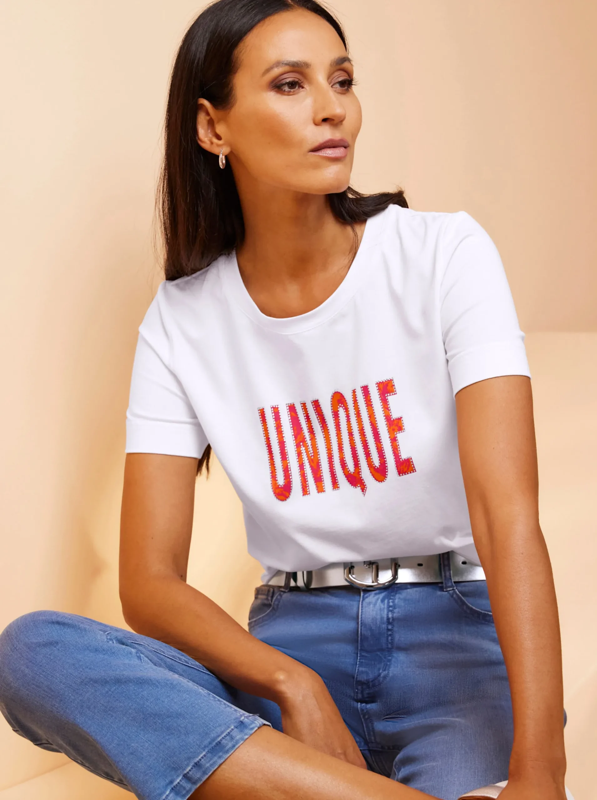 Shirts|heine Rundhalsshirt mit Schriftzug weiß