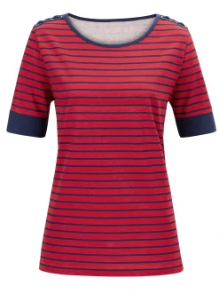 Shirts| Rundhalsshirt mit Ösen und Zierschnürungen rot-geringelt