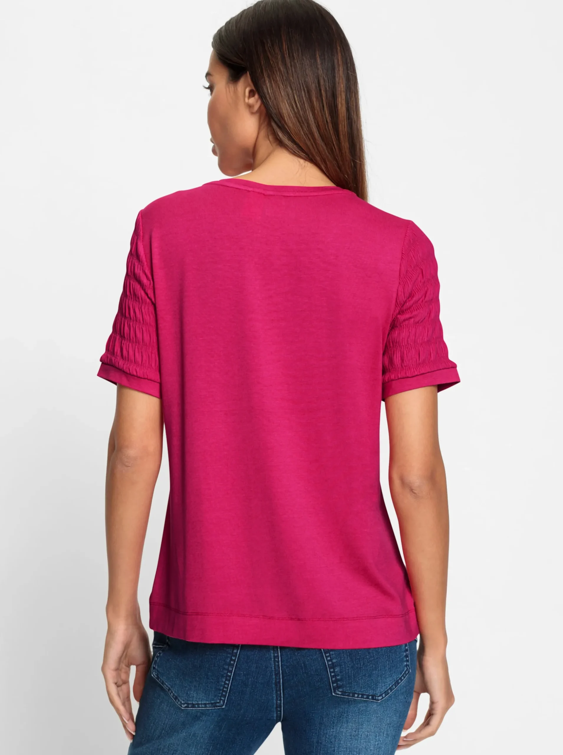 Shirts|heine Rundhalsshirt mit Smok-Partien pink