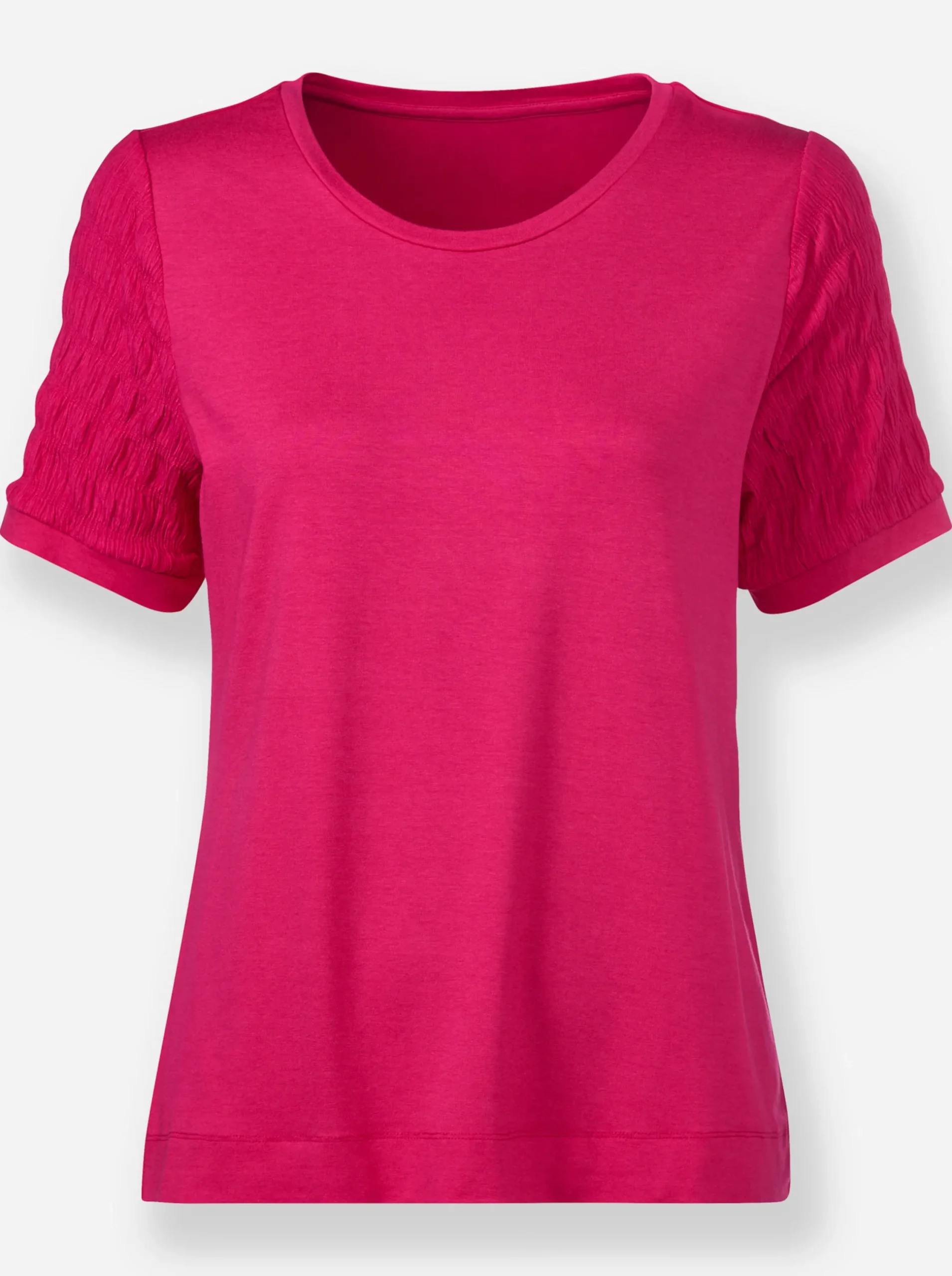 Shirts|heine Rundhalsshirt mit Smok-Partien pink