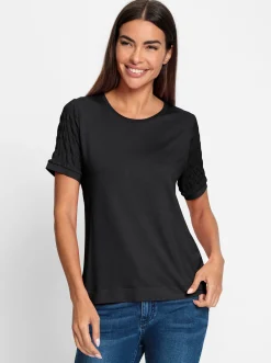 Shirts|heine Rundhalsshirt mit Smok-Partien schwarz