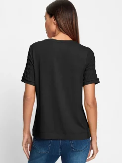 Shirts|heine Rundhalsshirt mit Smok-Partien schwarz