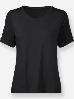 Shirts|heine Rundhalsshirt mit Smok-Partien schwarz