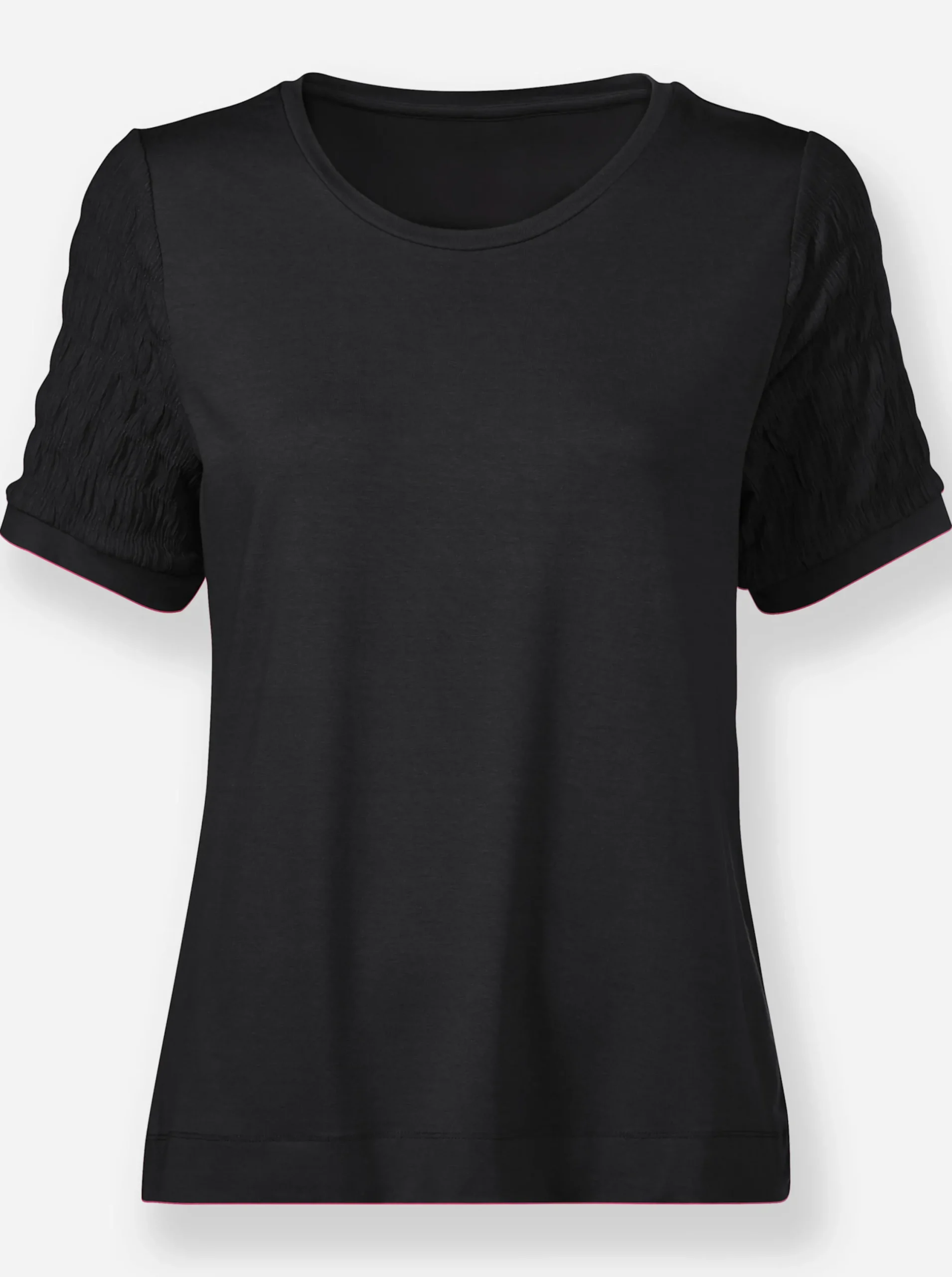 Shirts|heine Rundhalsshirt mit Smok-Partien schwarz