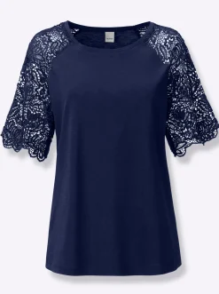Strandmode|heine Rundhalsshirt mit Spitze marine