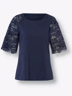 Strandmode|heine Rundhalsshirt mit Spitze marine