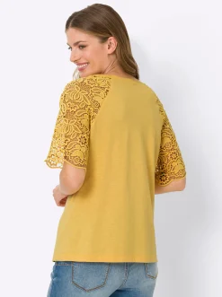 Strandmode|Shirts|heine Rundhalsshirt mit Spitze gelb