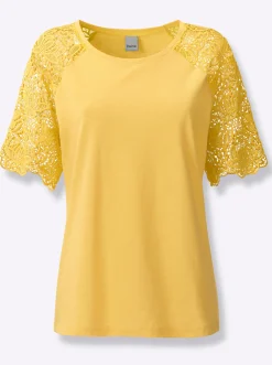 Strandmode|Shirts|heine Rundhalsshirt mit Spitze gelb