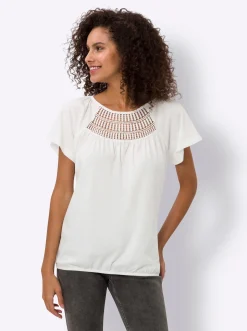 Shirts|heine Rundhalsshirt mit Spitzen-Einsatz ecru