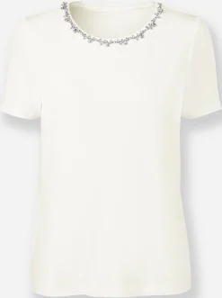 Shirts|heine Rundhalsshirt mit Steinchen-Verzierung ecru