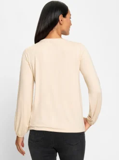 Shirts|heine Rundhalsshirt mit Tunnelzug am Saum sand