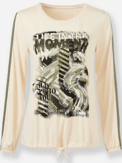 Shirts|heine Rundhalsshirt mit Tunnelzug am Saum sand