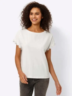 Shirts|heine Rundhalsshirt mit Zierperlen ecru