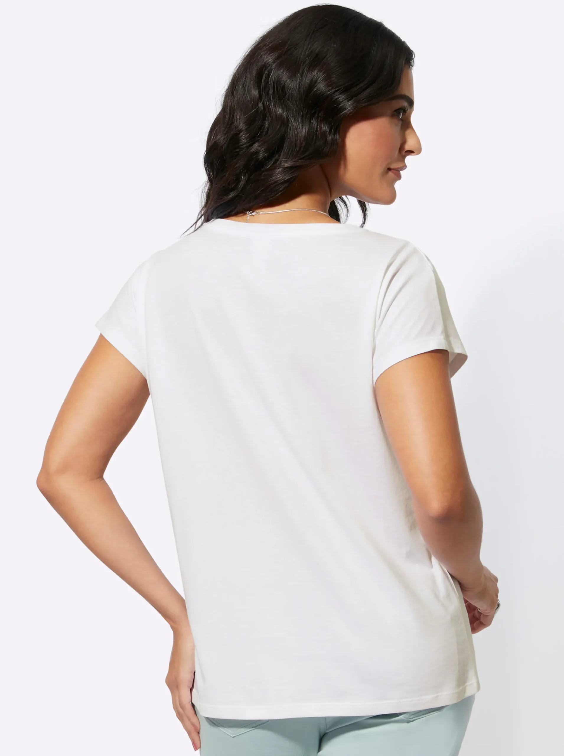 Shirts| Rundhalsshirt mit Zierperlen ecru