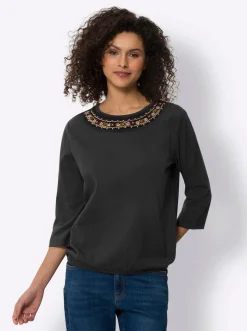 Shirts|heine Rundhalsshirt mit Zierperlen schwarz