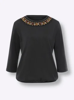 Shirts|heine Rundhalsshirt mit Zierperlen schwarz