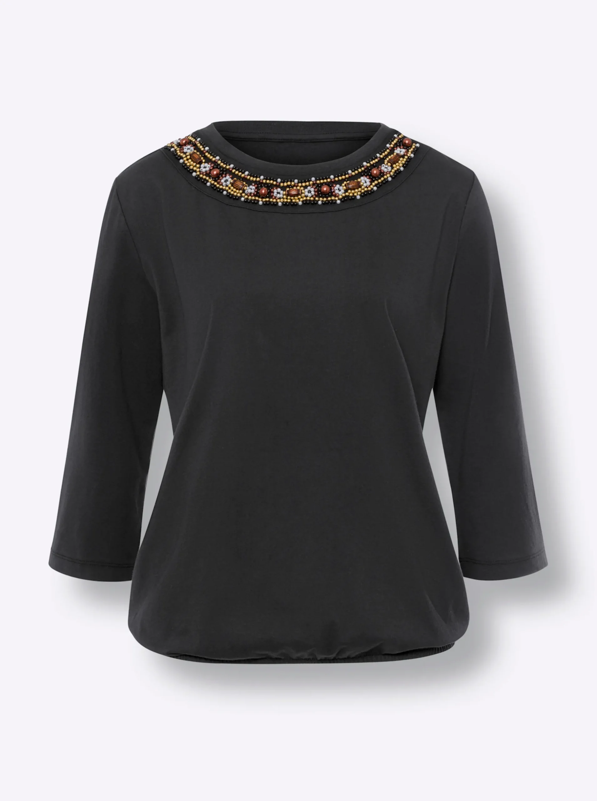Shirts|heine Rundhalsshirt mit Zierperlen schwarz