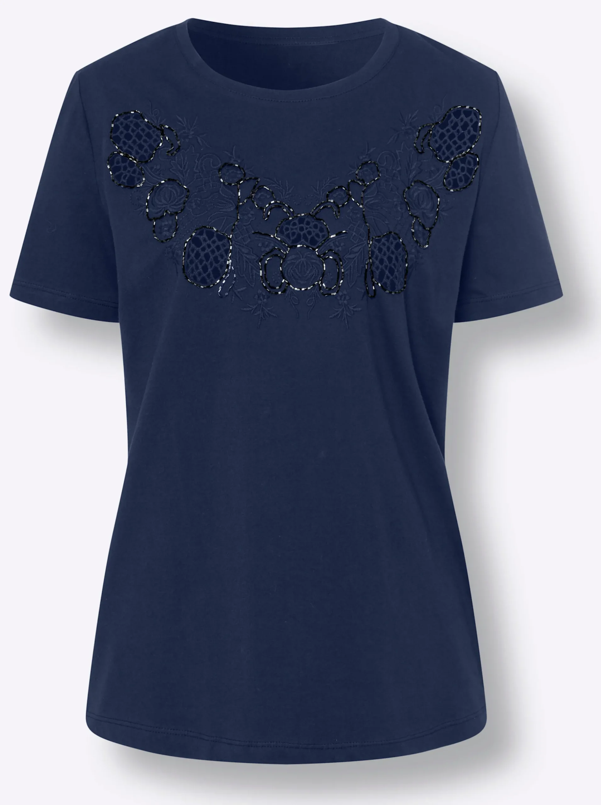 Shirts|heine Rundhalsshirt mit Zierperlen marine