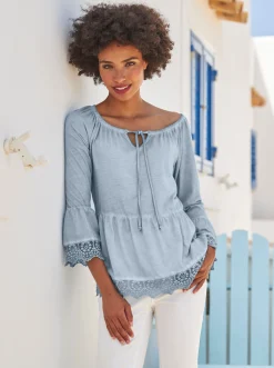 Shirts|heine Schößchenshirt mit variablem Ausschnitt, reine Baumwolle bleu