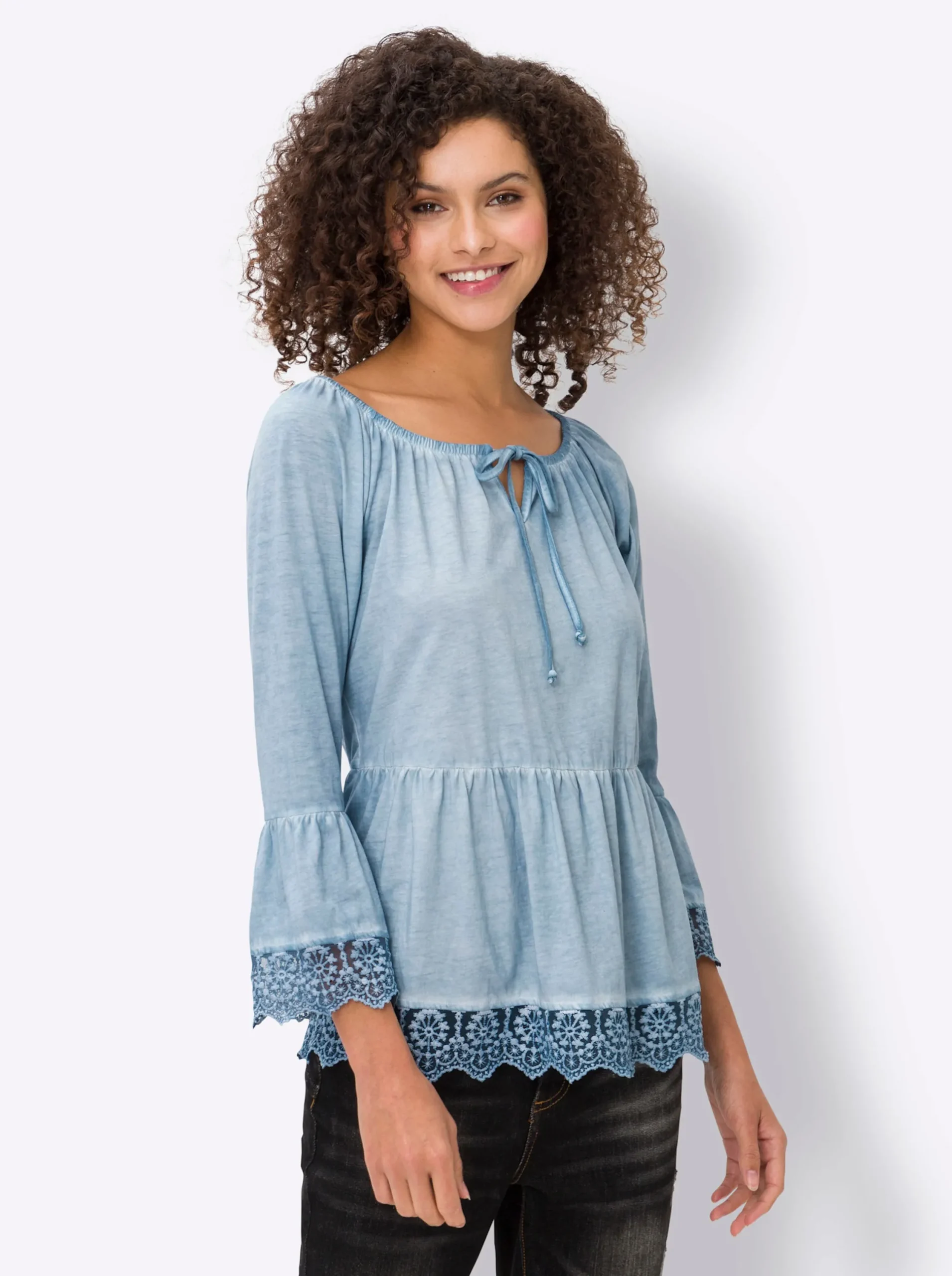 Shirts|heine Schößchenshirt mit variablem Ausschnitt, reine Baumwolle bleu
