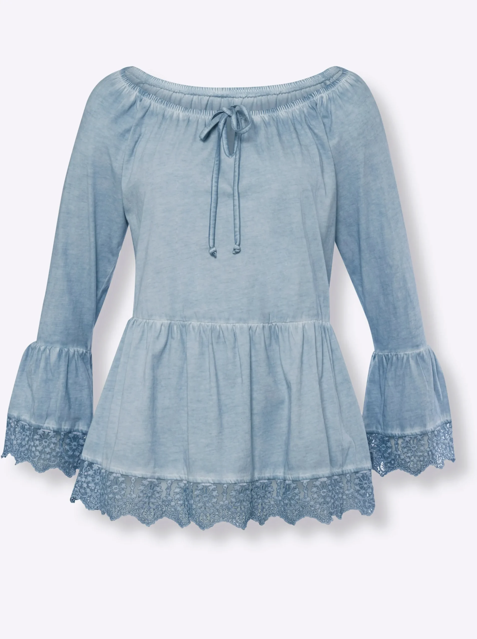 Shirts|heine Schößchenshirt mit variablem Ausschnitt, reine Baumwolle bleu